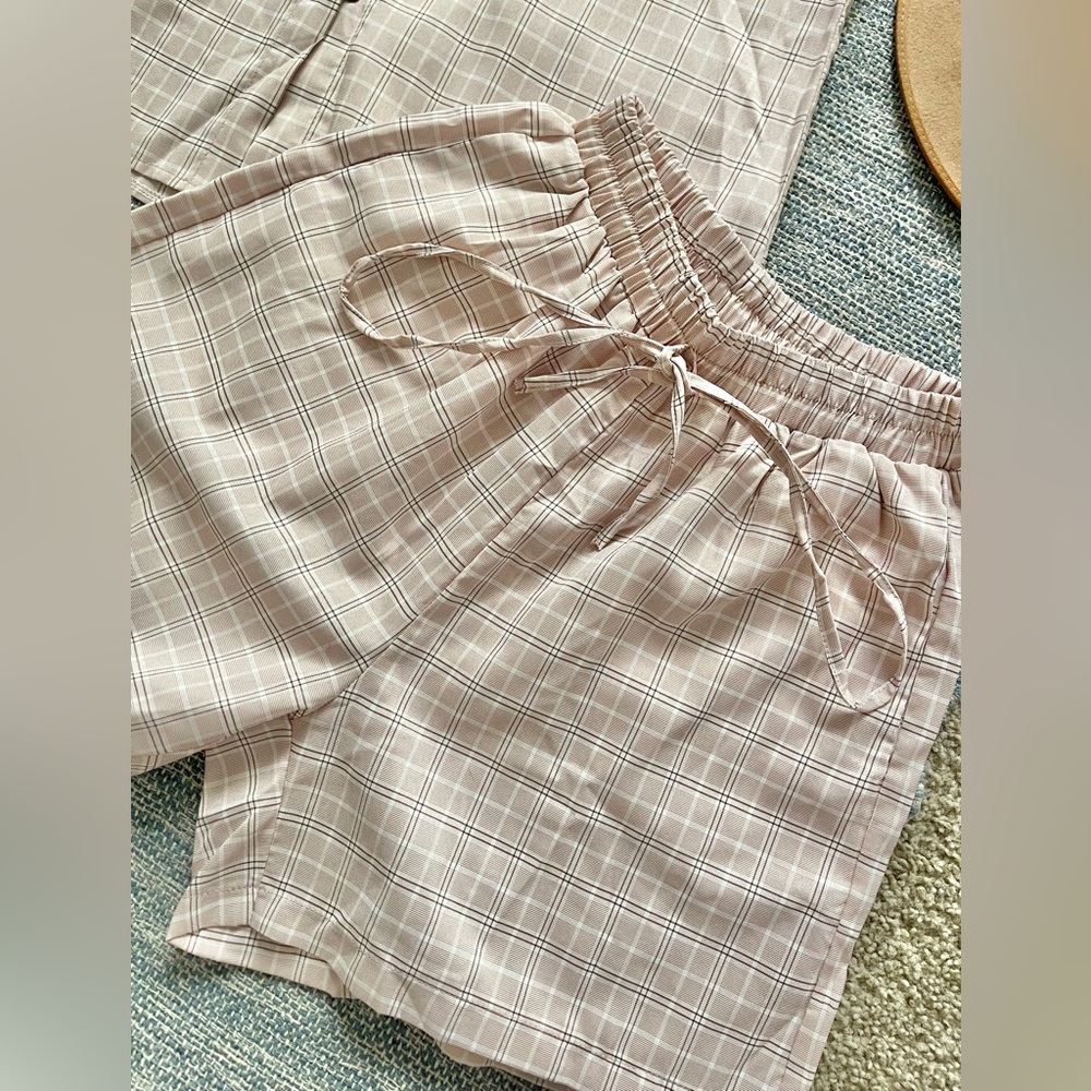 Casual Summer / Spring - Travel Pink Plaid Shirt and Shorts Set - Picture 2 of 11
